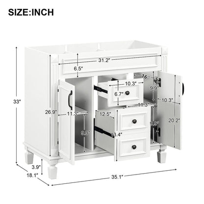 Meuble-lavabo moderne de 91 cm (36 pouces) pour salle de bain avec lavabo intégré et armoire à miroir, 2 portes et 2 tiroirs.
