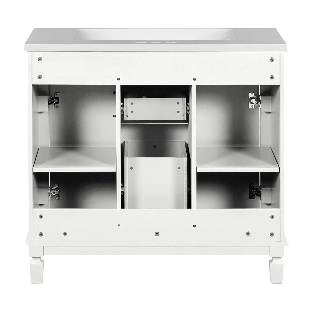 Meuble-lavabo moderne de 91 cm (36 pouces) pour salle de bain avec lavabo intégré et armoire à miroir, 2 portes et 2 tiroirs.