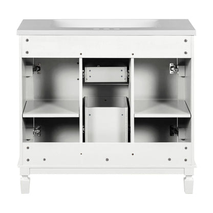 Meuble-lavabo moderne de 91 cm (36 pouces) pour salle de bain avec lavabo intégré et armoire à miroir, 2 portes et 2 tiroirs.