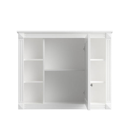 Meuble-lavabo moderne de 91 cm (36 pouces) pour salle de bain avec lavabo intégré et armoire à miroir, 2 portes et 2 tiroirs.