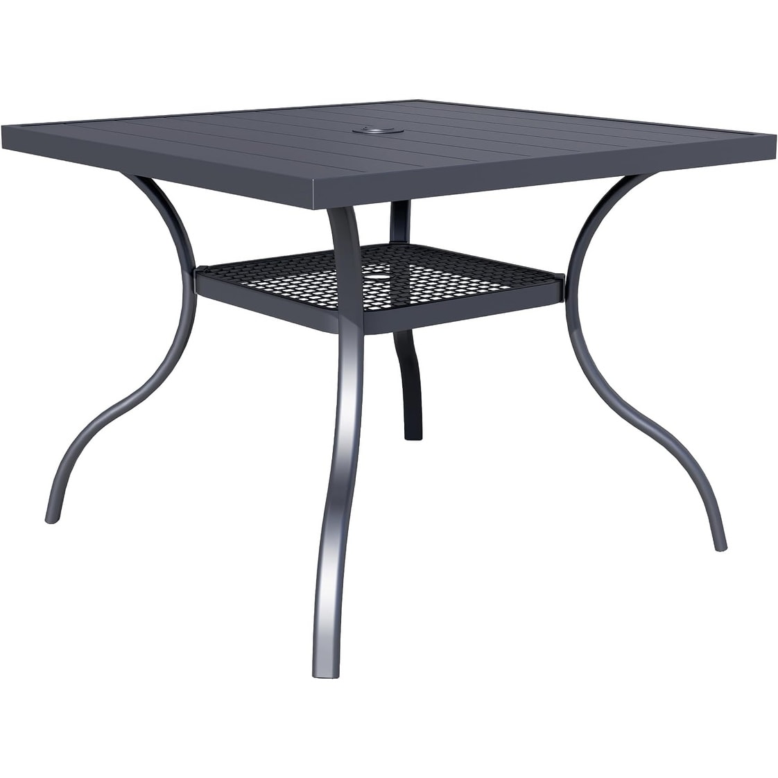 Table rectangulaire de salle à manger en métal à lattes pour extérieur, avec trou pour parasol, 60 x 37 pouces, pour 6 personnes.