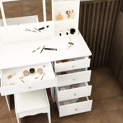 Ensemble coiffeuse et miroir de maquillage de 99,5 cm de large avec tabouret et miroir pour chambre à coucher