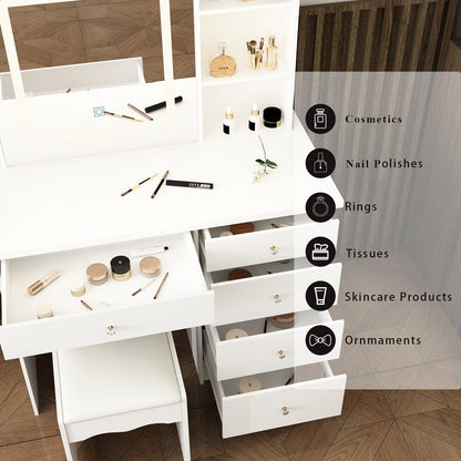 Ensemble coiffeuse et miroir de maquillage de 99,5 cm de large avec tabouret et miroir pour chambre à coucher