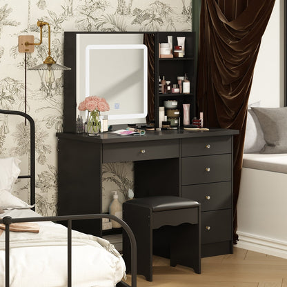 Ensemble coiffeuse et miroir de maquillage de 99,5 cm de large avec tabouret et miroir pour chambre à coucher