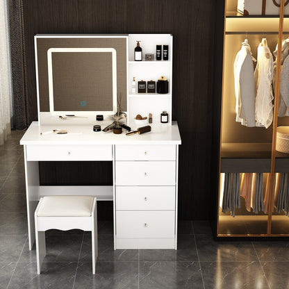 Ensemble coiffeuse et miroir de maquillage de 99,5 cm de large avec tabouret et miroir pour chambre à coucher