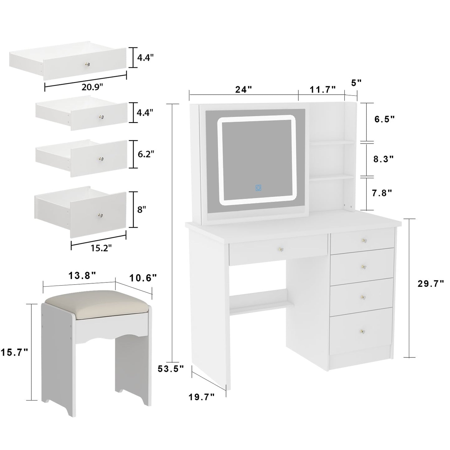Ensemble coiffeuse et miroir de maquillage de 99,5 cm de large avec tabouret et miroir pour chambre à coucher
