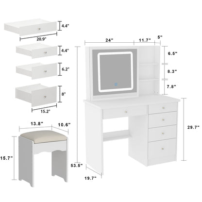 Ensemble coiffeuse et miroir de maquillage de 99,5 cm de large avec tabouret et miroir pour chambre à coucher