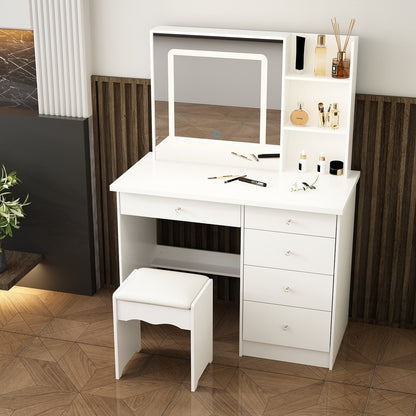 Ensemble coiffeuse et miroir de maquillage de 99,5 cm de large avec tabouret et miroir pour chambre à coucher