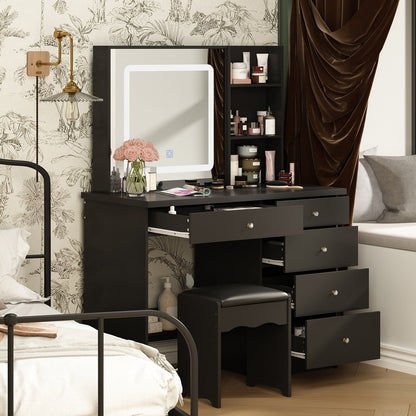 Ensemble coiffeuse et miroir de maquillage de 99,5 cm de large avec tabouret et miroir pour chambre à coucher