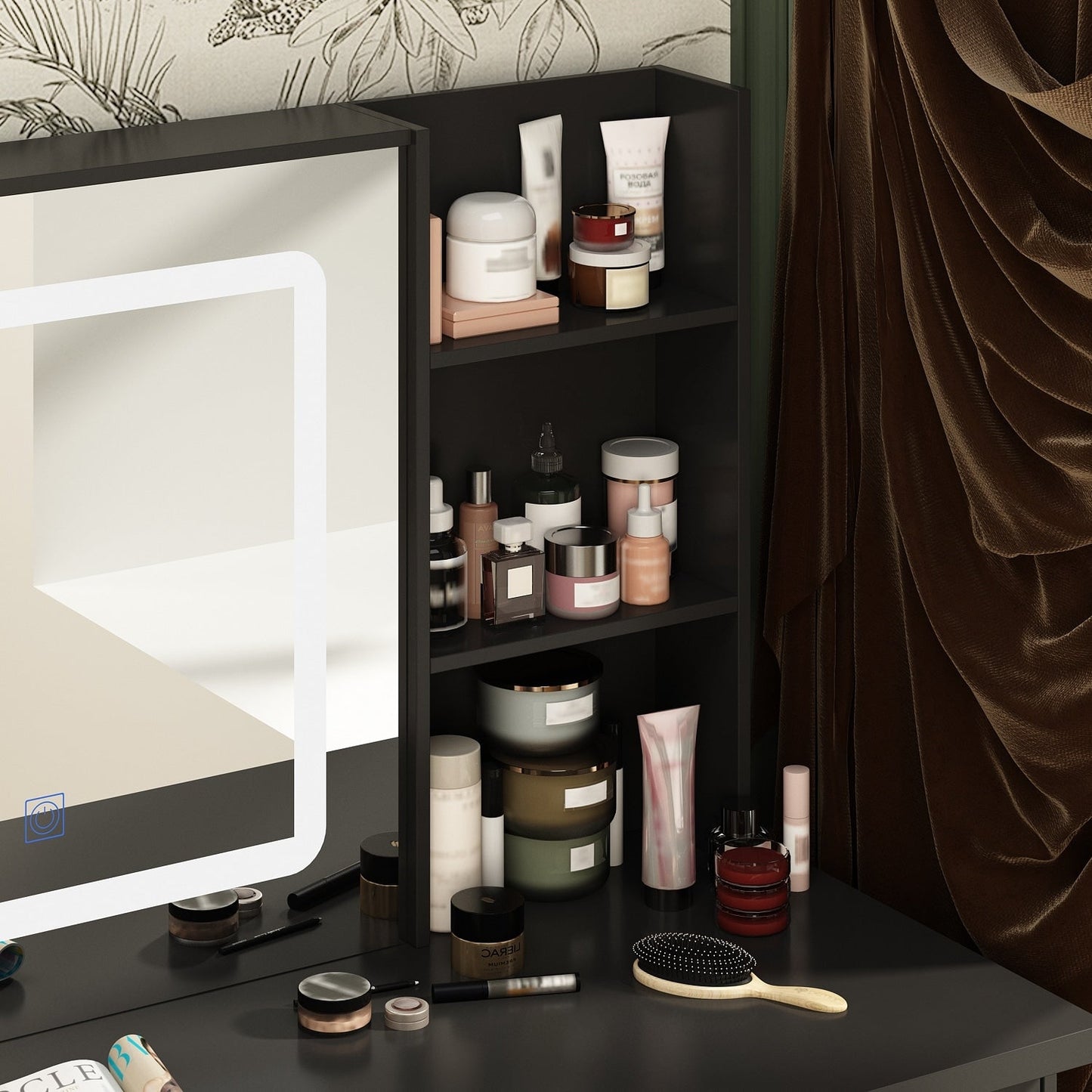 Ensemble coiffeuse et miroir de maquillage de 99,5 cm de large avec tabouret et miroir pour chambre à coucher