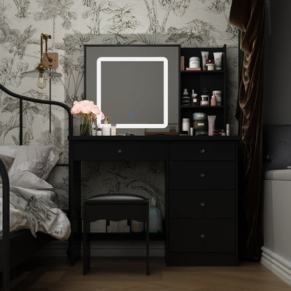 Ensemble coiffeuse et miroir de maquillage de 99,5 cm de large avec tabouret et miroir pour chambre à coucher
