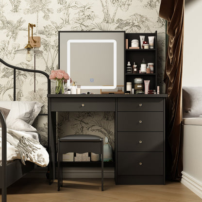 Ensemble coiffeuse et miroir de maquillage de 99,5 cm de large avec tabouret et miroir pour chambre à coucher