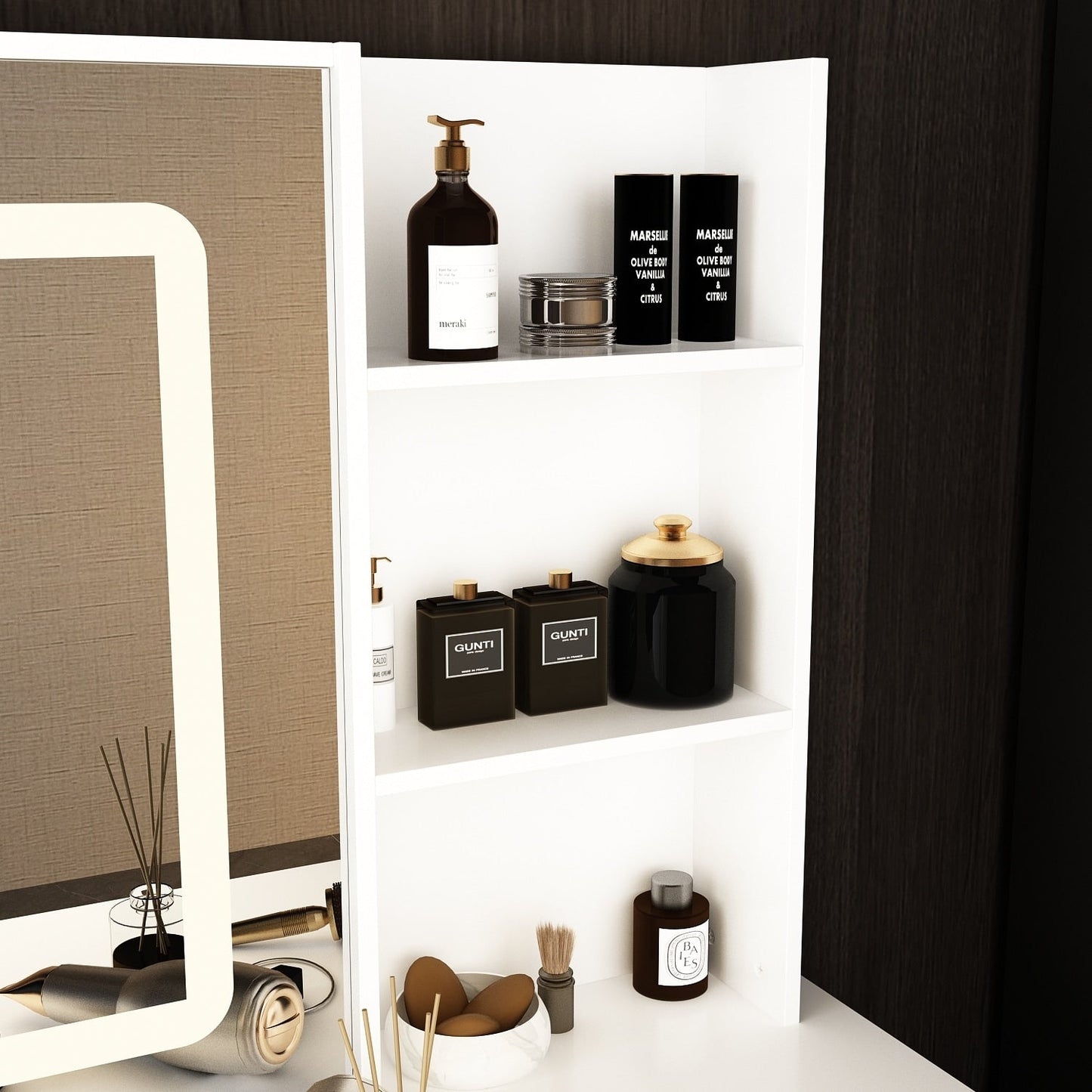 Ensemble coiffeuse et miroir de maquillage de 99,5 cm de large avec tabouret et miroir pour chambre à coucher
