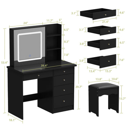 Ensemble coiffeuse et miroir de maquillage de 99,5 cm de large avec tabouret et miroir pour chambre à coucher