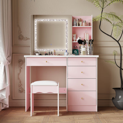 Ensemble de coiffeuse de maquillage de 99,5 cm de large avec tabouret et miroir