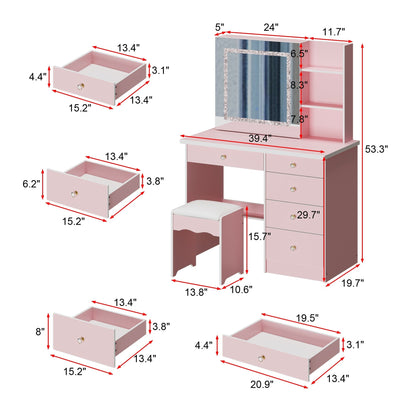Ensemble de coiffeuse de maquillage de 99,5 cm de large avec tabouret et miroir