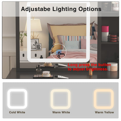 Ensemble de coiffeuse de maquillage de 99,5 cm de large avec tabouret et miroir