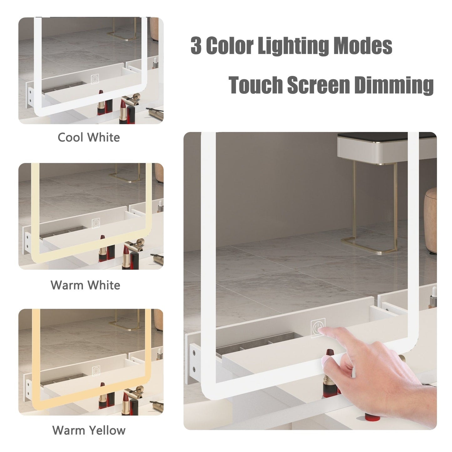 Ensemble de coiffeuse de maquillage de 99,5 cm de large avec tabouret et miroir