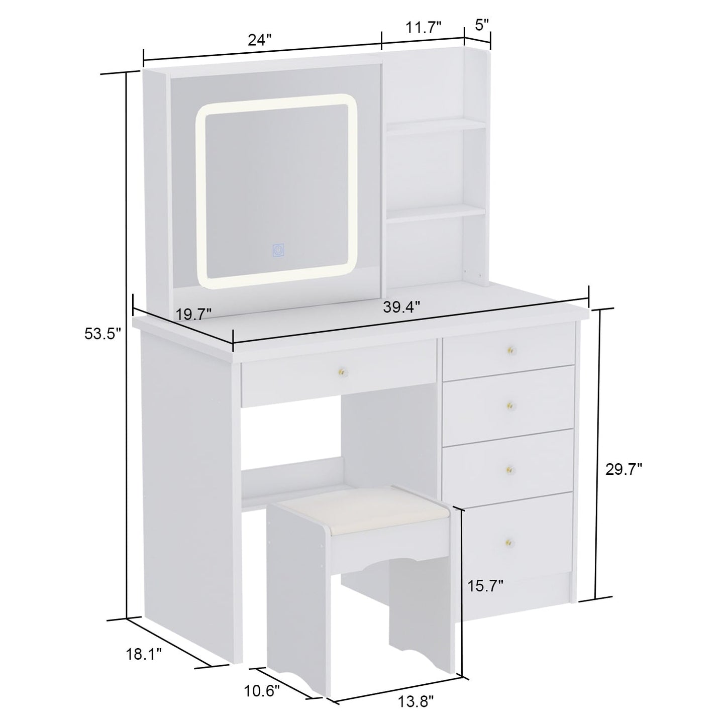Ensemble coiffeuse et miroir de maquillage de 99,5 cm de large avec tabouret et miroir pour chambre à coucher