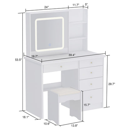 Ensemble coiffeuse et miroir de maquillage de 99,5 cm de large avec tabouret et miroir pour chambre à coucher