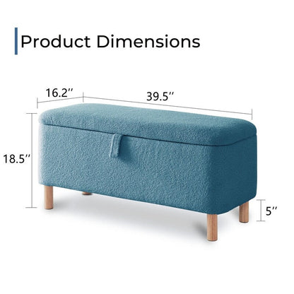 Banquette de rangement en bouclé blanc cassé Sherpa, 39,5 pouces, pouf de rangement, repose-pieds, pour salon, chambre à coucher, avec pieds en bois.