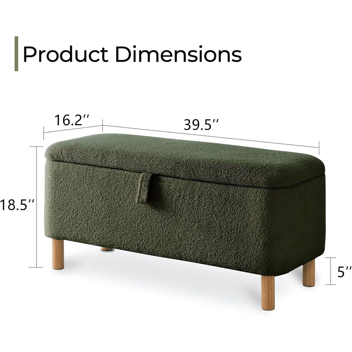 Banquette de rangement en bouclé blanc cassé Sherpa, 39,5 pouces, pouf de rangement, repose-pieds, pour salon, chambre à coucher, avec pieds en bois.