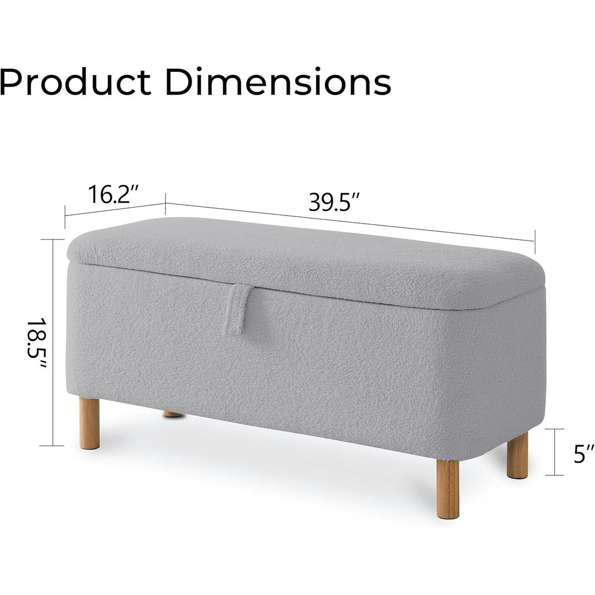 Banquette de rangement en bouclé blanc cassé Sherpa, 39,5 pouces, pouf de rangement, repose-pieds, pour salon, chambre à coucher, avec pieds en bois.