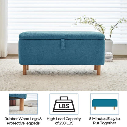 Banquette de rangement en bouclé blanc cassé Sherpa, 39,5 pouces, pouf de rangement, repose-pieds, pour salon, chambre à coucher, avec pieds en bois.