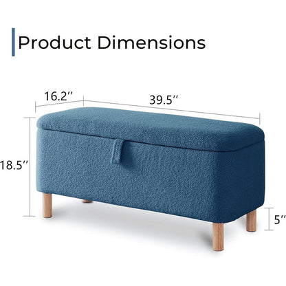Banquette de rangement en bouclé blanc cassé Sherpa, 39,5 pouces, pouf de rangement, repose-pieds, pour salon, chambre à coucher, avec pieds en bois.