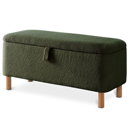 Banquette de rangement en bouclé blanc cassé Sherpa, 39,5 pouces, pouf de rangement, repose-pieds, pour salon, chambre à coucher, avec pieds en bois.