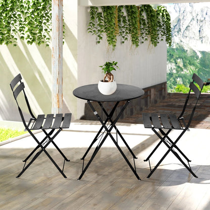 Ensemble de bistro pliable en métal 3 pièces, ensemble de conversation résistant aux intempéries pour l'intérieur et l'extérieur, pour patio, jardin, cour.