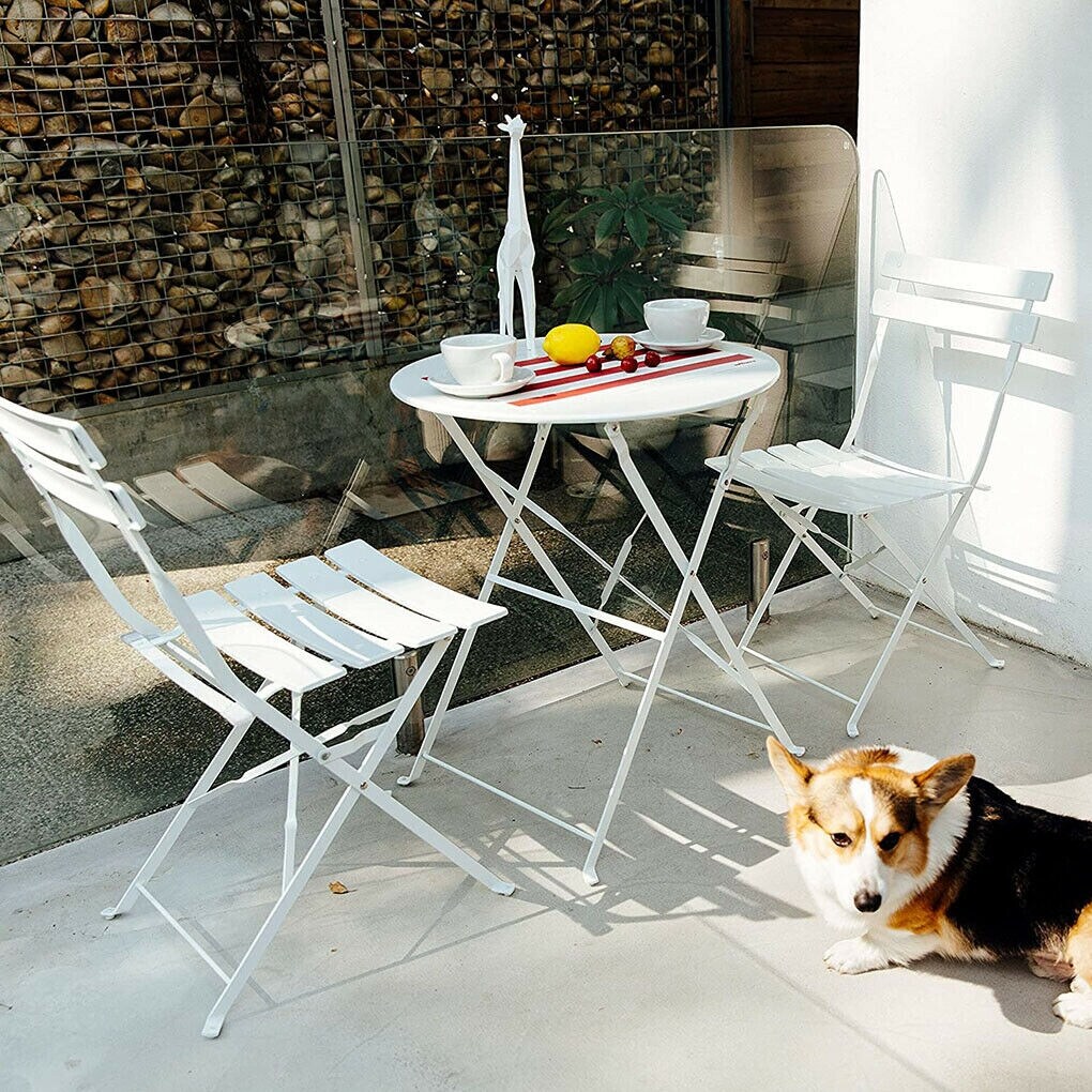 Ensemble de bistro pliable en métal 3 pièces, ensemble de conversation résistant aux intempéries pour l'intérieur et l'extérieur, pour patio, jardin, cour.
