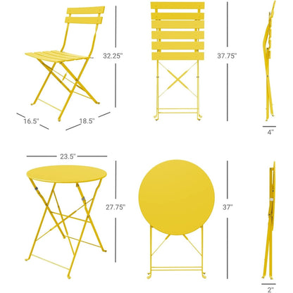 Ensemble de bistro pliable en métal 3 pièces, ensemble de conversation résistant aux intempéries pour l'intérieur et l'extérieur, pour patio, jardin, cour.