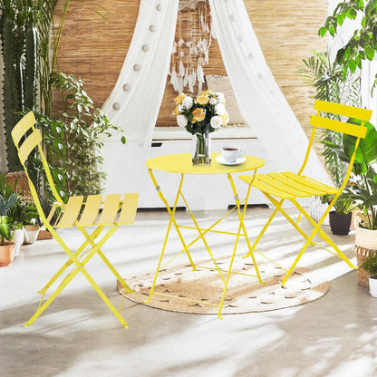Ensemble de bistro pliable en métal 3 pièces, ensemble de conversation résistant aux intempéries pour l'intérieur et l'extérieur, pour patio, jardin, cour.