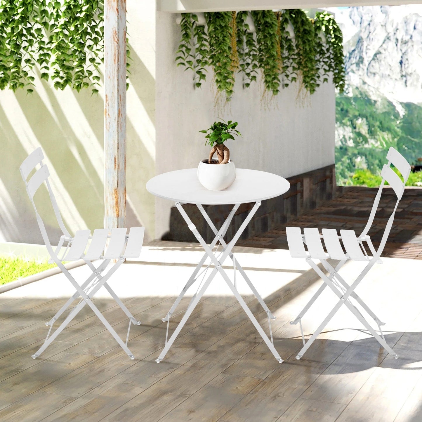 Ensemble de bistro pliable en métal 3 pièces, ensemble de conversation résistant aux intempéries pour l'intérieur et l'extérieur, pour patio, jardin, cour.