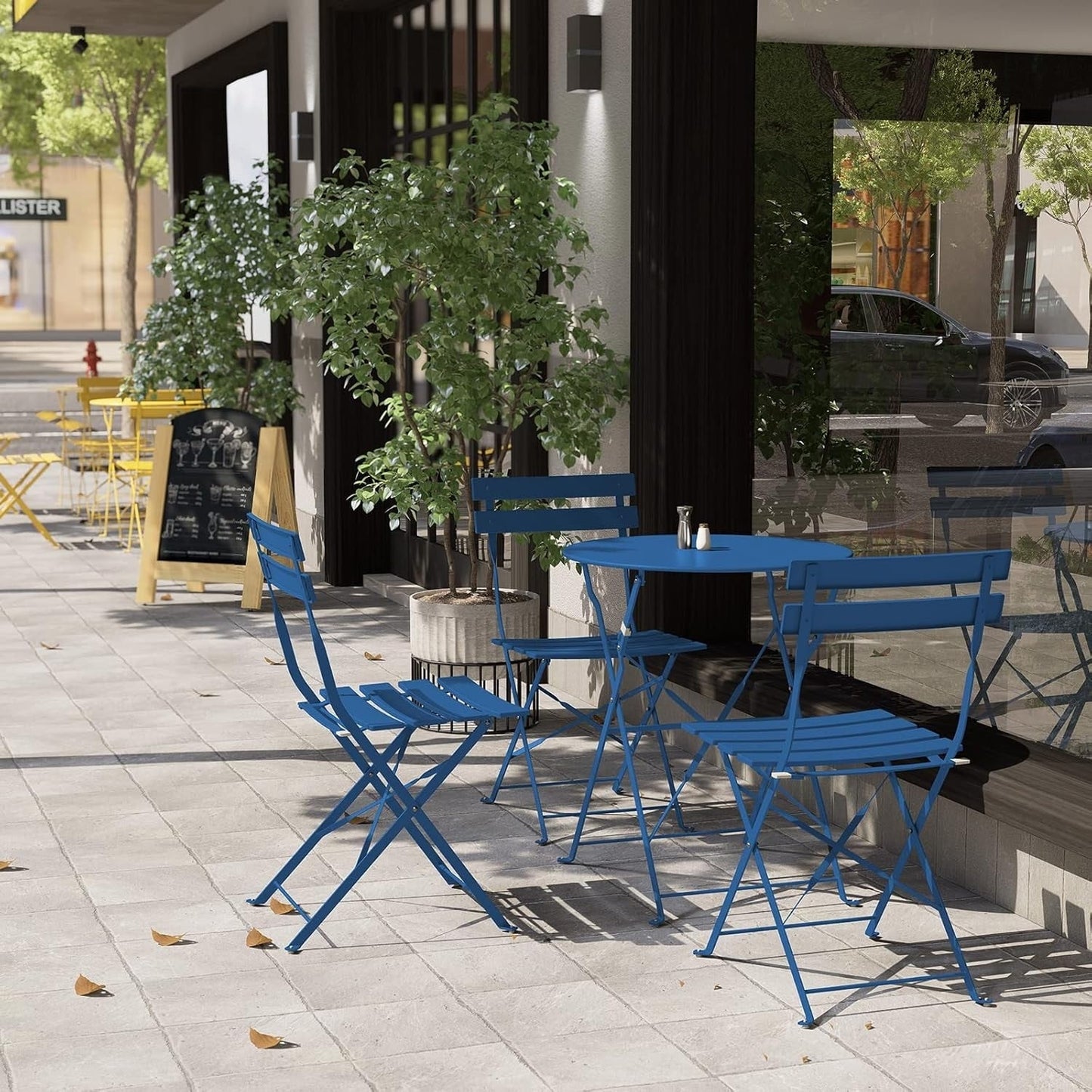 Ensemble de bistro pliable en métal 3 pièces, ensemble de conversation résistant aux intempéries pour l'intérieur et l'extérieur, pour patio, jardin, cour.