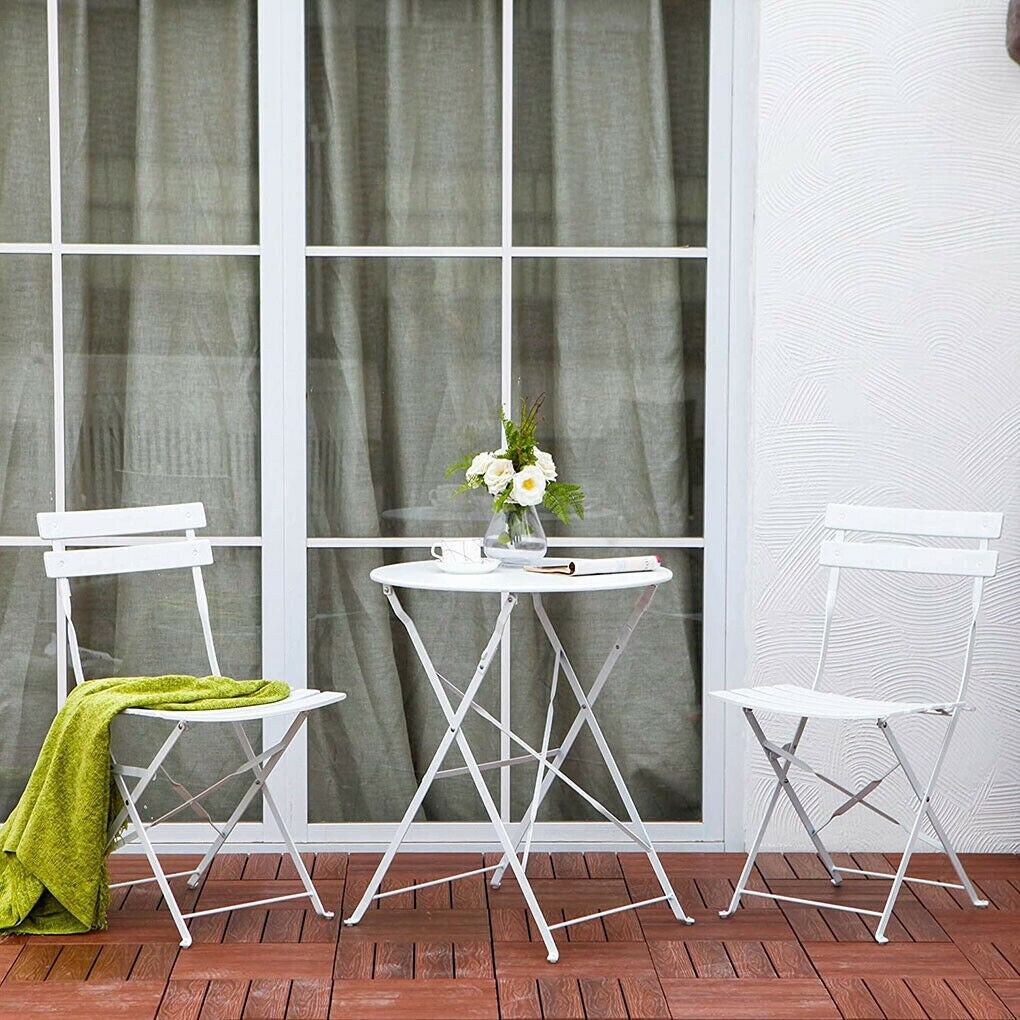 Ensemble de bistro pliable en métal 3 pièces, ensemble de conversation résistant aux intempéries pour l'intérieur et l'extérieur, pour patio, jardin, cour.