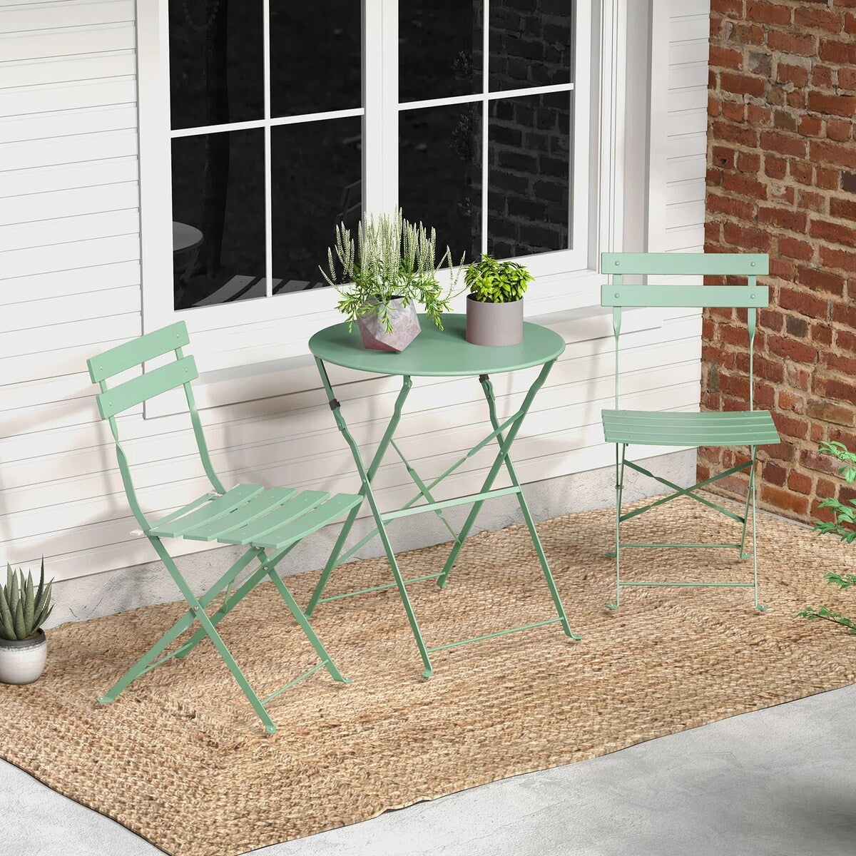 Ensemble de bistro pliable en métal 3 pièces, ensemble de conversation résistant aux intempéries pour l'intérieur et l'extérieur, pour patio, jardin, cour.