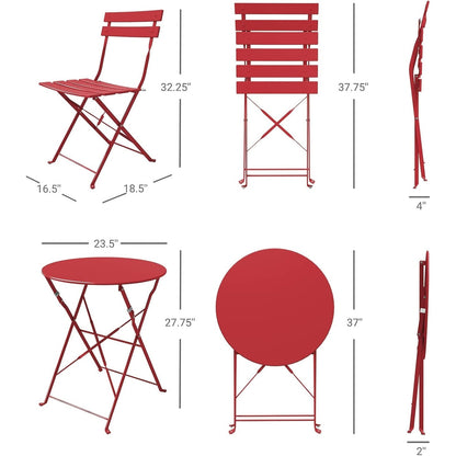 Ensemble de bistro pliable en métal 3 pièces, ensemble de conversation résistant aux intempéries pour l'intérieur et l'extérieur, pour patio, jardin, cour.