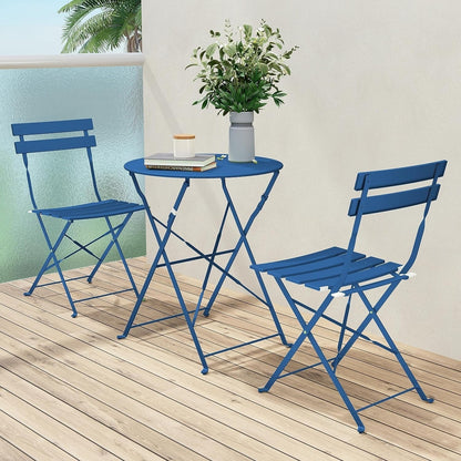 Ensemble de bistro pliable en métal 3 pièces, ensemble de conversation résistant aux intempéries pour l'intérieur et l'extérieur, pour patio, jardin, cour.