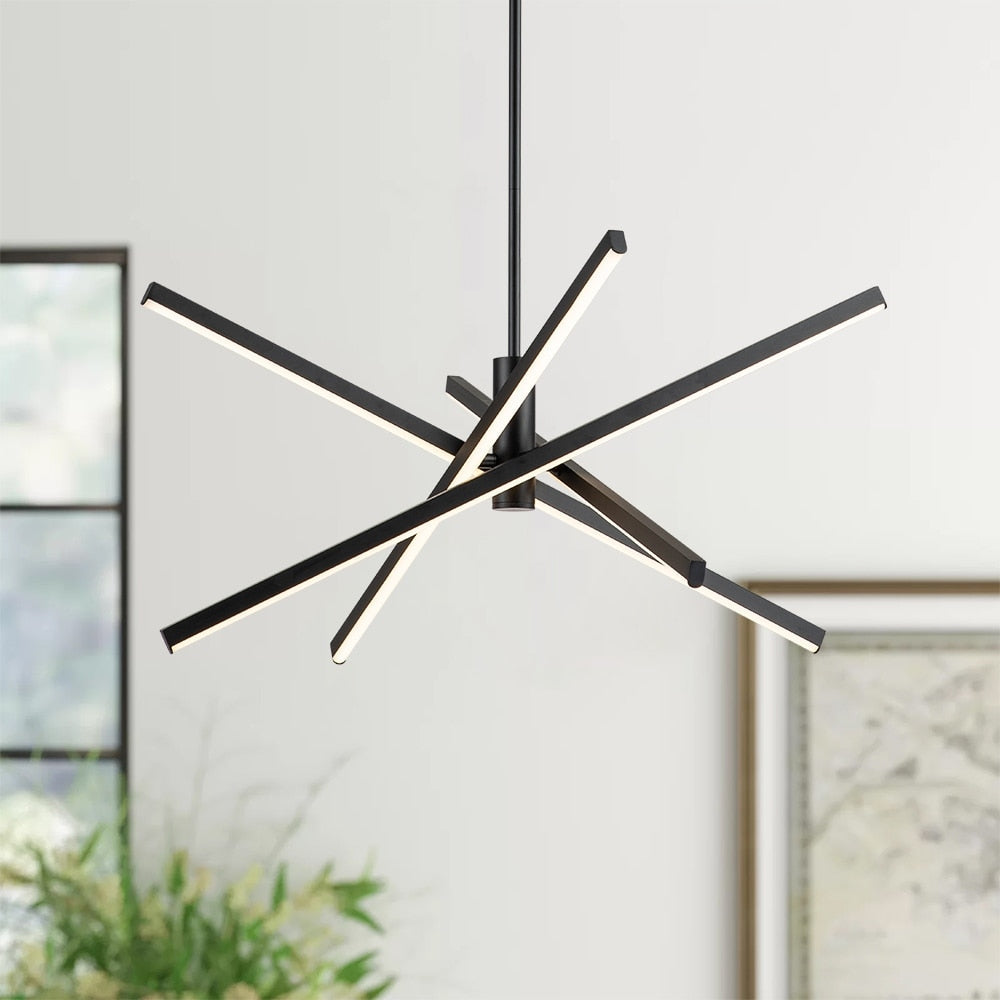 Luminaire suspendu linéaire en forme de sputnik, en aluminium noir/doré, à LED moderne, pour salon/salle à manger/cuisine.