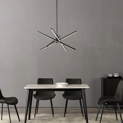 Luminaire suspendu linéaire en forme de sputnik, en aluminium noir/doré, à LED moderne, pour salon/salle à manger/cuisine.