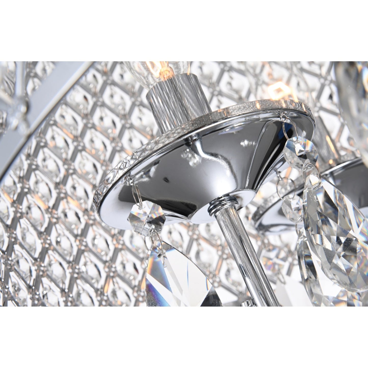 Suspension tambour ronde perlée avec cristaux suspendus