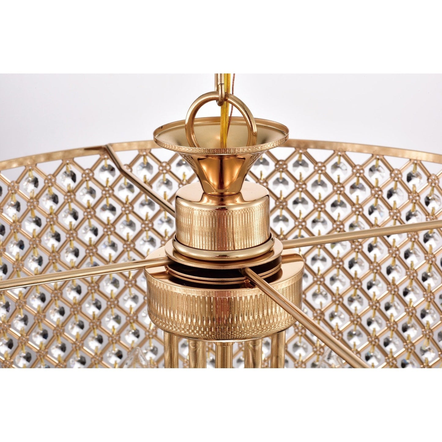 Suspension tambour ronde perlée avec cristaux suspendus