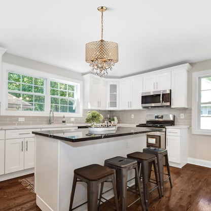 Suspension tambour ronde perlée avec cristaux suspendus