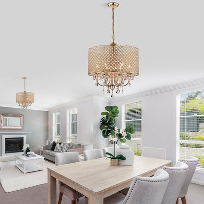 Suspension tambour ronde perlée avec cristaux suspendus