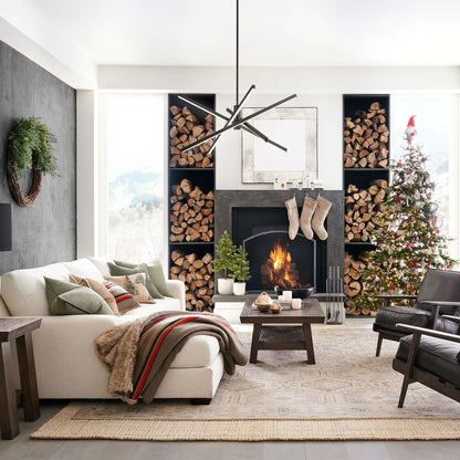 Luminaire suspendu linéaire en forme de sputnik, en aluminium noir/doré, à LED moderne, pour salon/salle à manger/cuisine.