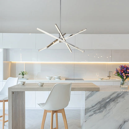 Luminaire suspendu linéaire en forme de sputnik, en aluminium noir/doré, à LED moderne, pour salon/salle à manger/cuisine.