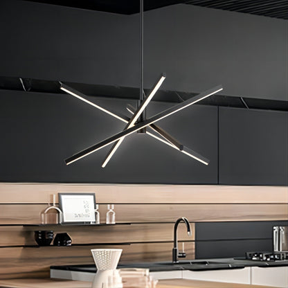 Luminaire suspendu linéaire en forme de sputnik, en aluminium noir/doré, à LED moderne, pour salon/salle à manger/cuisine.