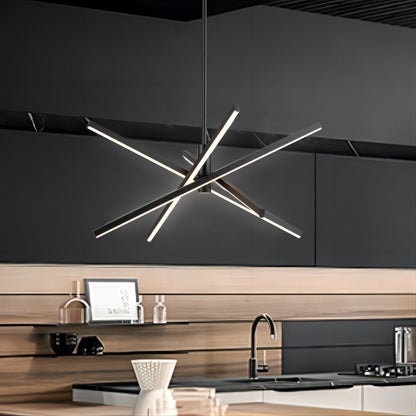 Luminaire suspendu linéaire en forme de sputnik, en aluminium noir/doré, à LED moderne, pour salon/salle à manger/cuisine.